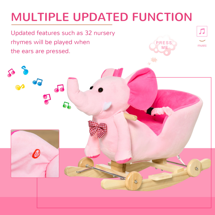 HOMCOM 2-in-1 Plush Elephant Rocker & Ride-On Toy – Pink