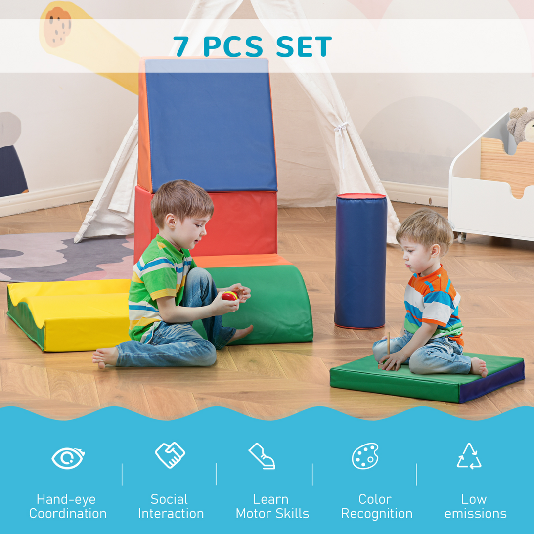 HOMCOM 7-Piece Toddler Soft Play Set – Climb, Crawl & Slide | Ages 1–3
