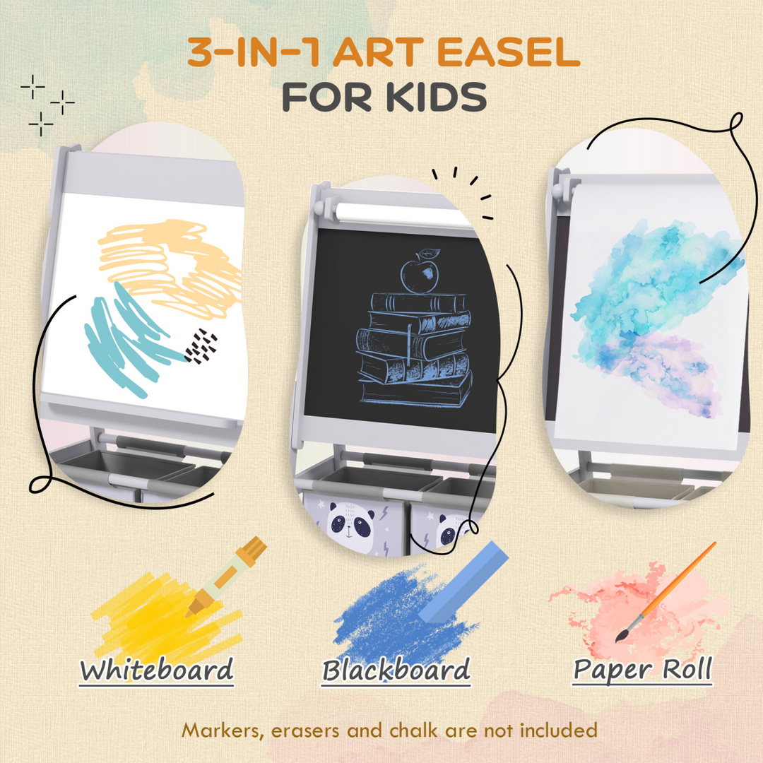 AIYAPLAY 3-in-1 Kids Art Easel with Paper Roll & Storage – Grey