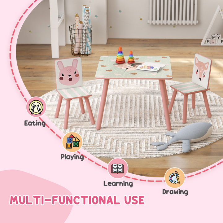 ZONEKIZ Kids Table & 2 Chairs – Pink Toddler Furniture Set (ages 3–6)