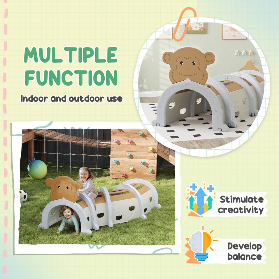 AIYAPLAY Monkey Design Kids Play Tunnel – Ages 3–6 (Brown)