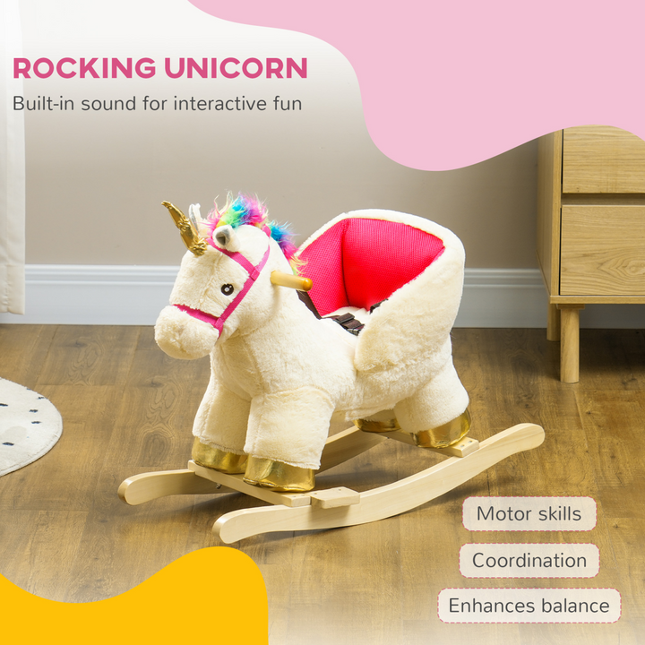 AIYAPLAY Plush Rocking Unicorn with Sound & Safety Belt – Cream