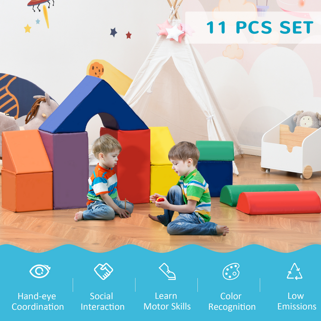 HOMCOM 11-Piece Toddler Soft Play Set – Foam Climb, Crawl & Build Blocks