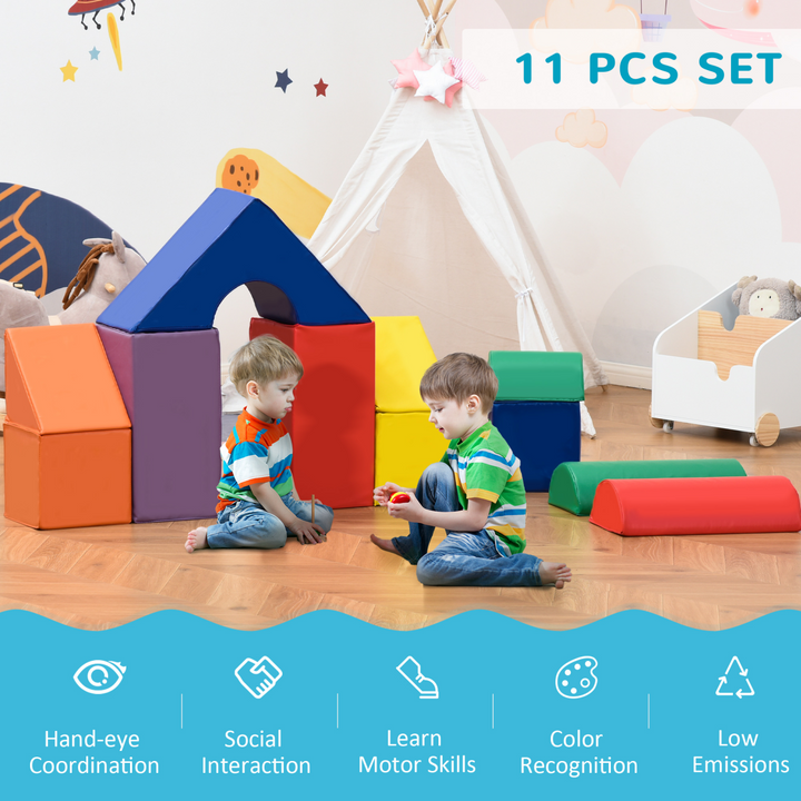 HOMCOM 11-Piece Toddler Soft Play Set – Foam Climb, Crawl & Build Blocks