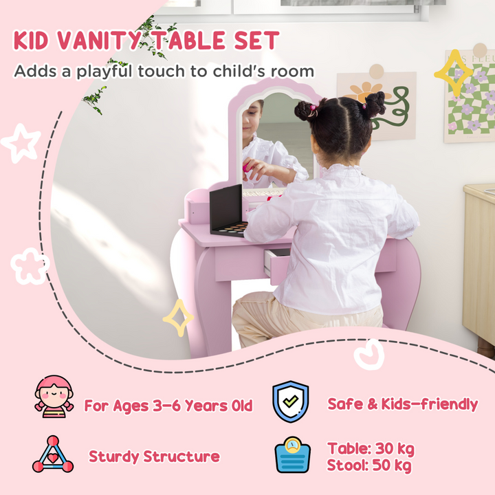 ZONEKIZ Kids Dressing Table & Stool – Pink Cloud Vanity Set