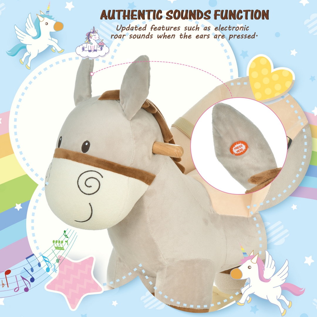 HOMCOM Kids Plush Donkey Rocking Ride-On – Grey