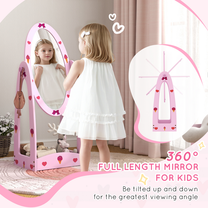 AIYAPLAY Kids 360° Rotating Mirror with Storage Shelf – Pink | Ages 3–8