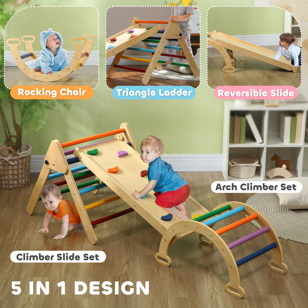 AIYAPLAY 5-in-1 Toddler Climbing Frame with Ramp &amp; Arch – Multicolour
