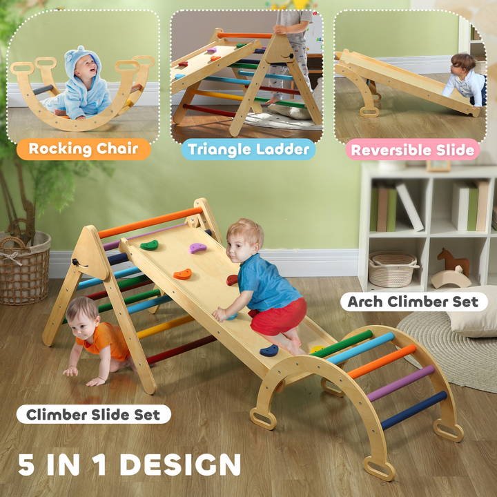 AIYAPLAY 5-in-1 Toddler Climbing Frame with Ramp &amp; Arch – Multicolour