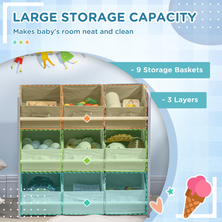 ZONEKIZ Kids Storage Rack with Nine Removable Baskets – Grey