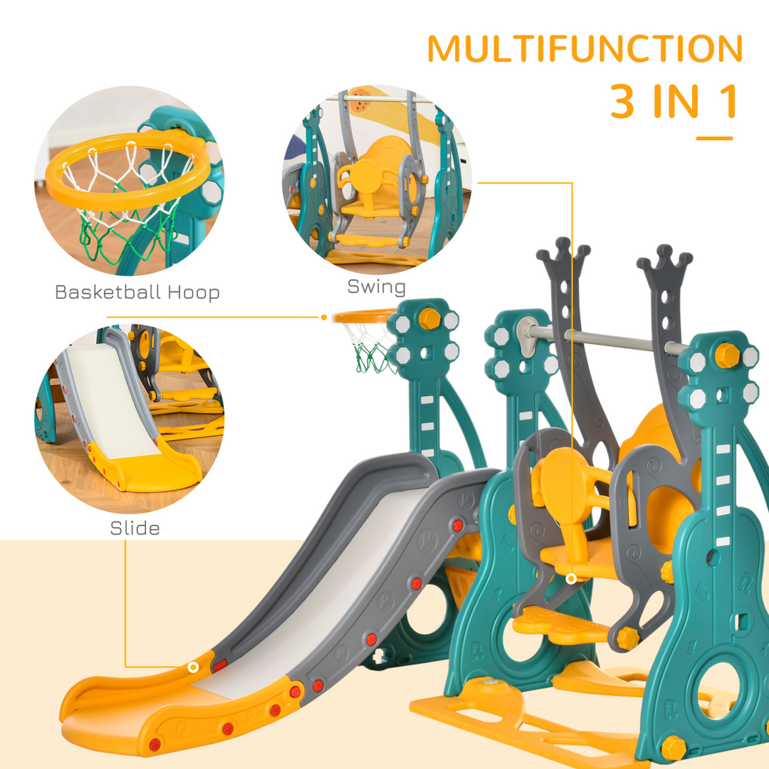 HOMCOM 3-in-1 Toddler Swing & Slide Playset with Hoop