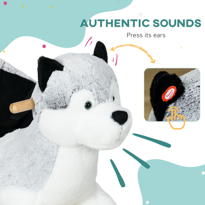 HOMCOM Plush Husky Rocking Toy with Sounds & Safety Belt – Grey