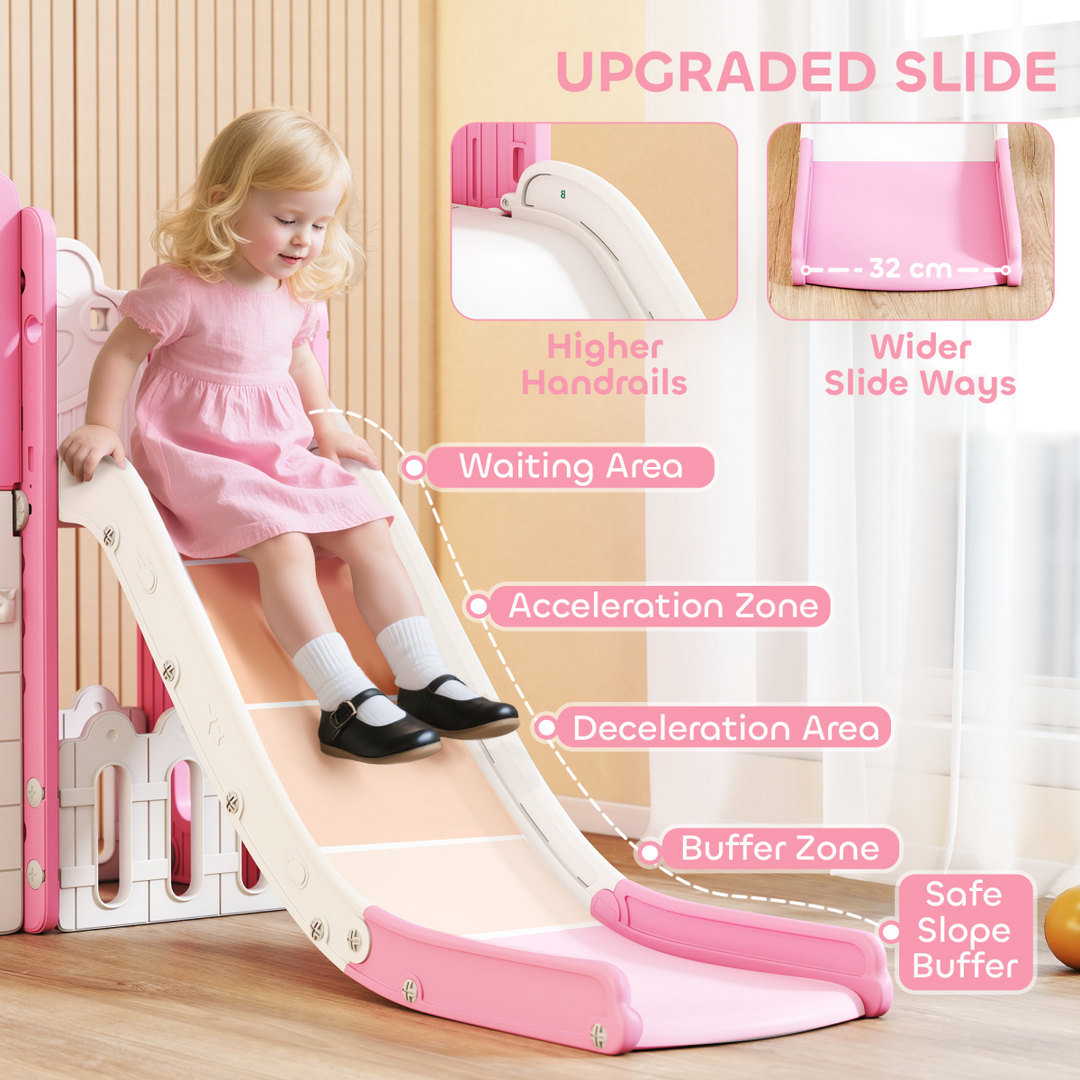 AIYAPLAY 7-in-1 Toddler Swing & Slide Playset Climbing Frame - Pink