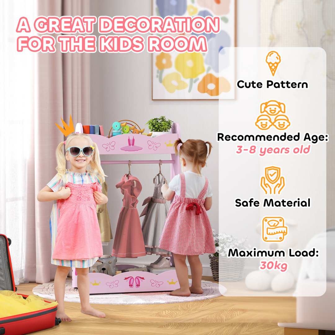 AIYAPLAY Kids Clothes Rail with Shelves – Pink Kids Wardrobe 3–8 Years