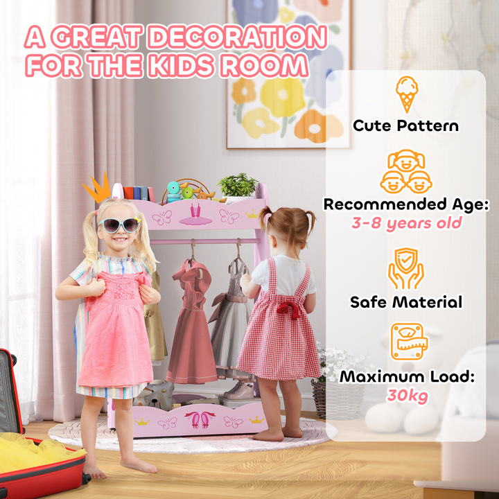 AIYAPLAY Kids Clothes Rail with Shelves – Pink Kids Wardrobe 3–8 Years