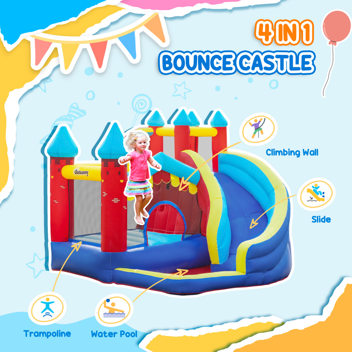 Outsunny Kids Bouncy Castle with Slide Pool and Blower
