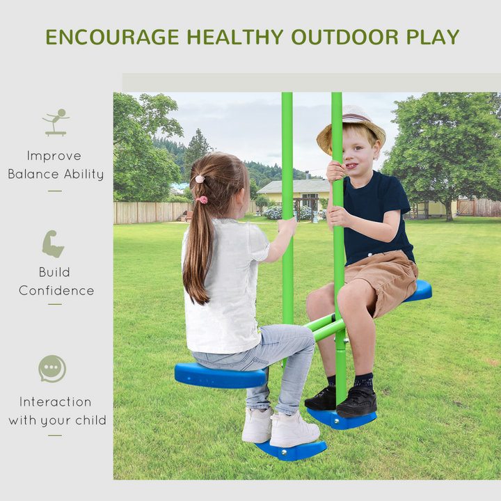 Outsunny 3-in-1 Kids Swing Set with Seesaw - Green