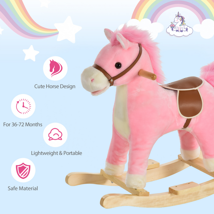 HOMCOM Kids Plush Rocking Horse with Sounds – Pink
