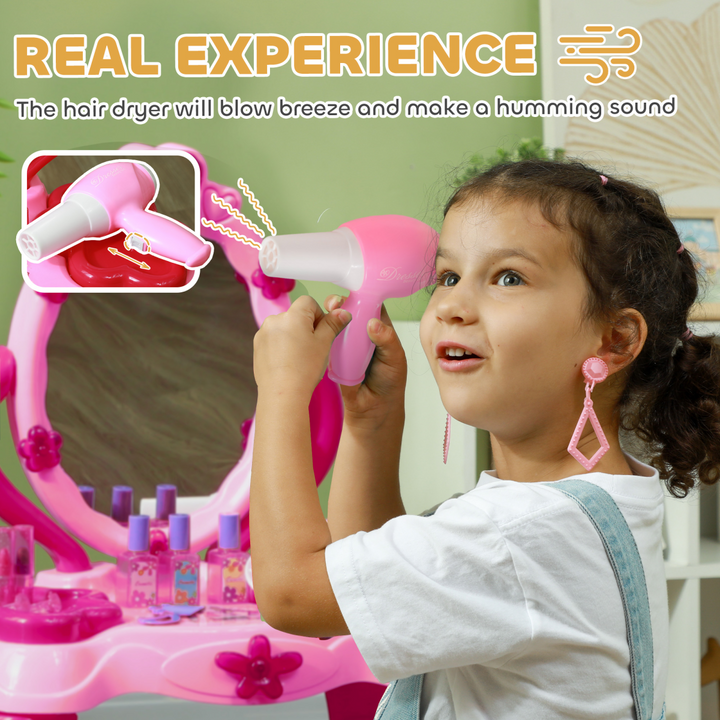 AIYAPLAY Kids Light-Up Vanity Table & Stool – Pink Beauty Set