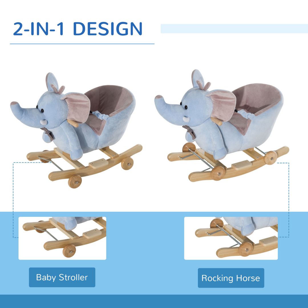 HOMCOM Plush Elephant Rocking Toy with Music – Blue/Beige