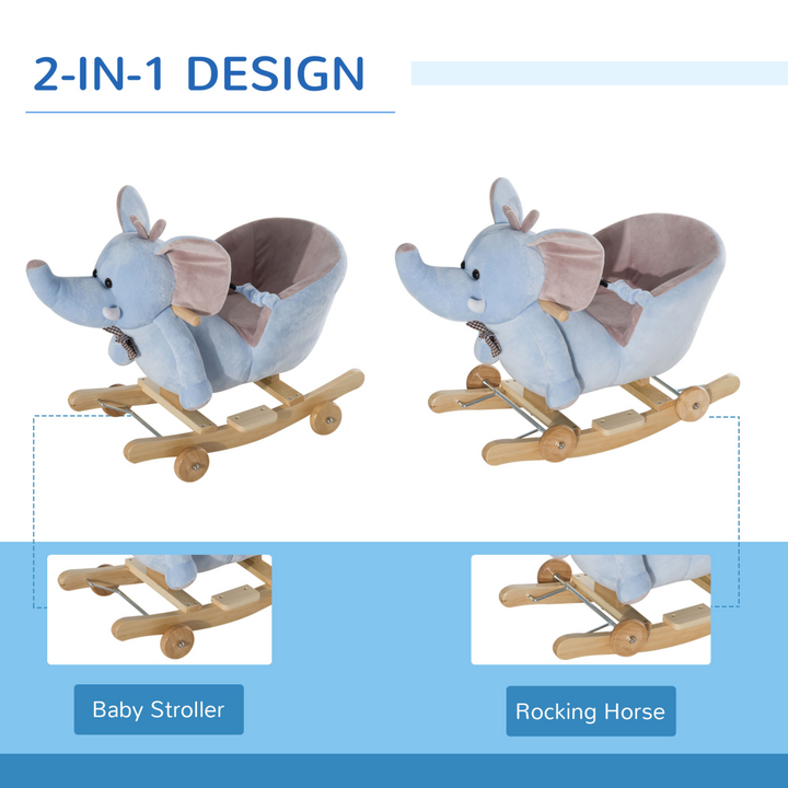 HOMCOM Plush Elephant Rocking Toy with Music – Blue/Beige