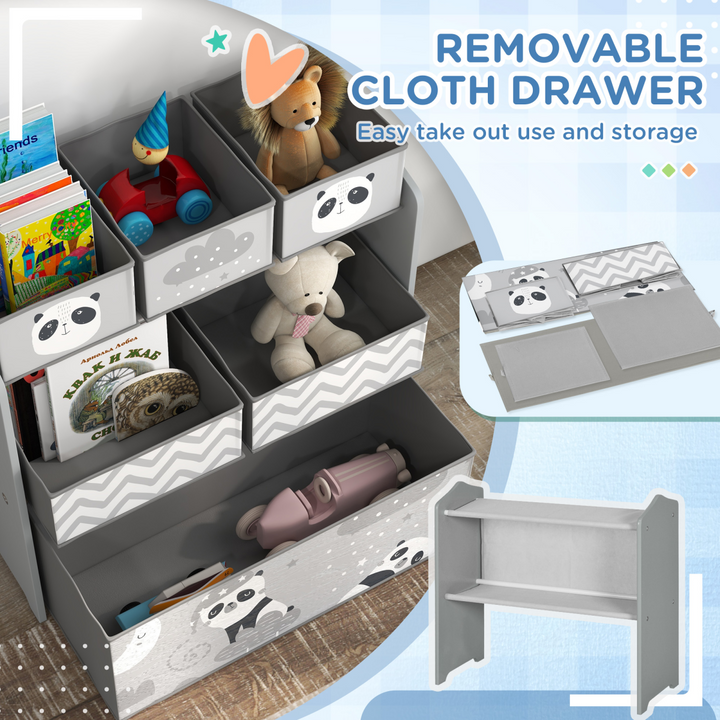 ZONEKIZ Kids Storage Organiser with Six Fabric Bins – Grey