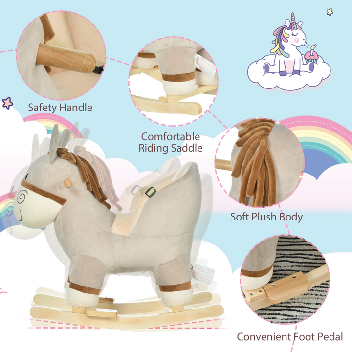 HOMCOM Kids Plush Donkey Rocking Ride-On – Grey