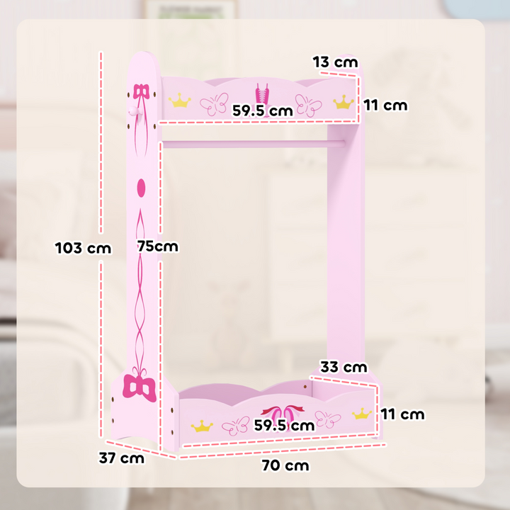 AIYAPLAY Kids Clothes Rail with Shelves – Pink Kids Wardrobe 3–8 Years