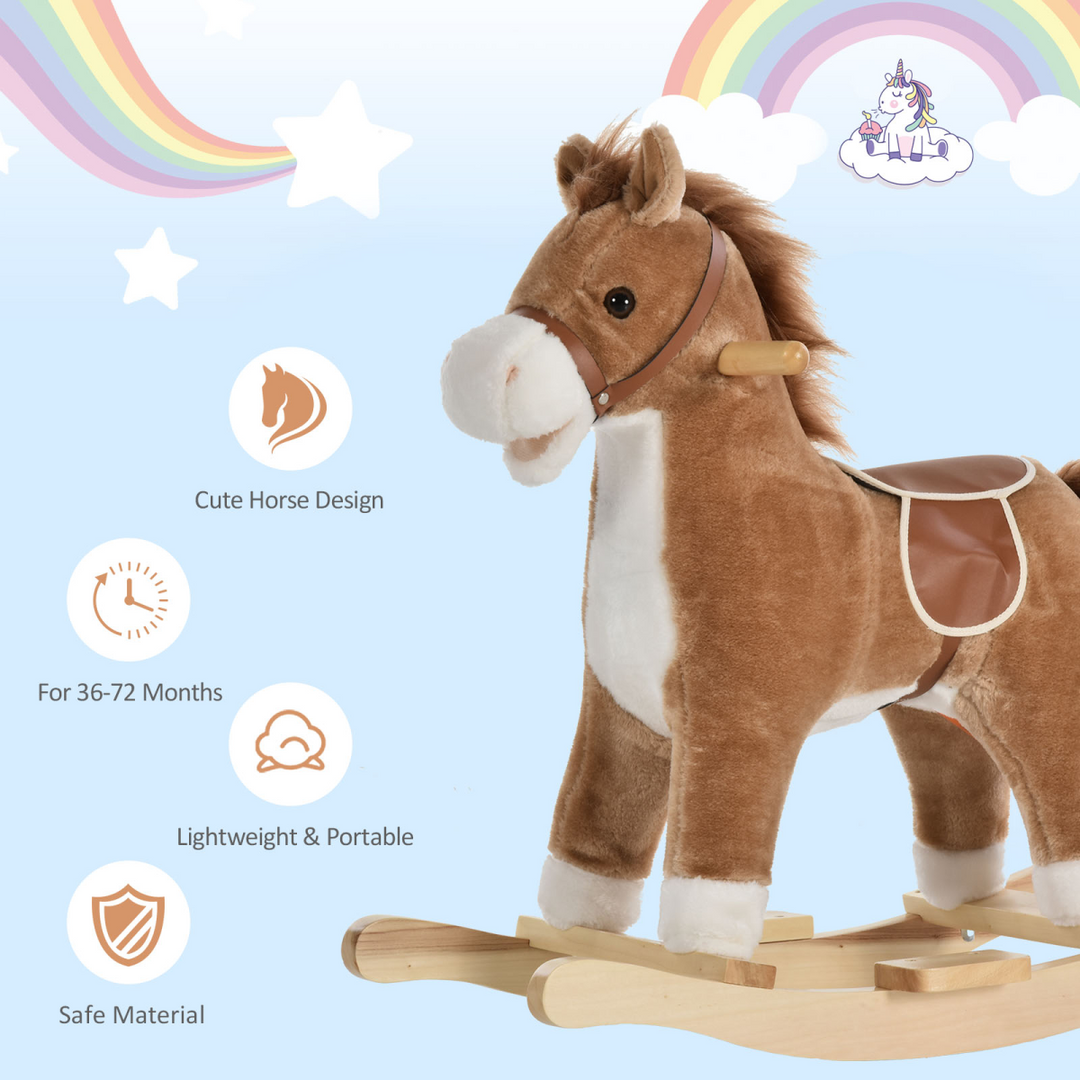 HOMCOM Kids Plush Rocking Horse with Sounds – Brown