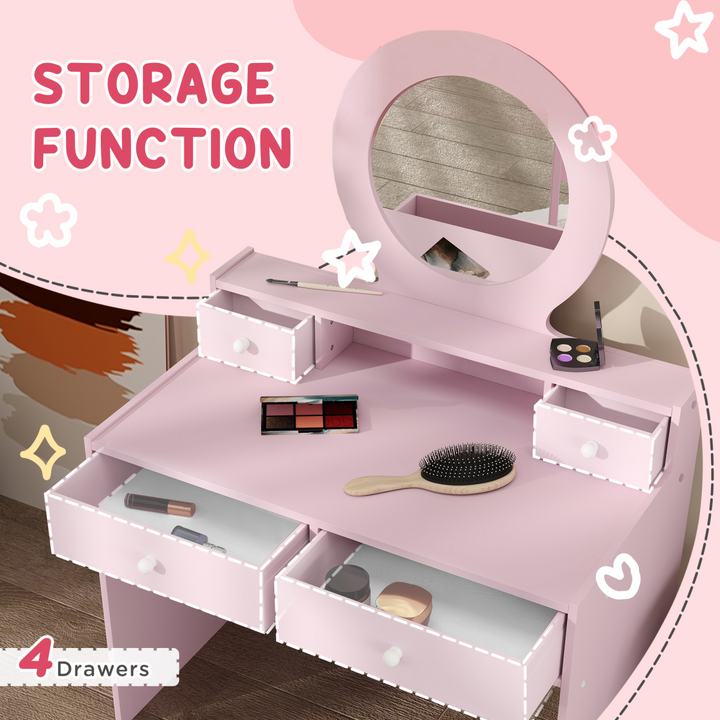 AIYAPLAY Kids Dressing Table & Stool – Pink Vanity Set