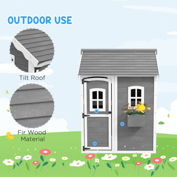 Outsunny Wooden PlayHouse - Grey