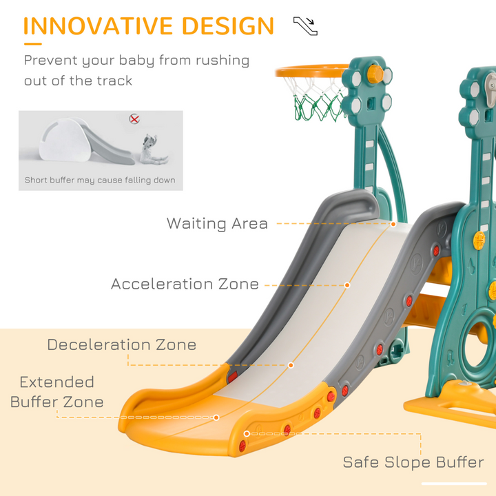HOMCOM 3-in-1 Toddler Swing & Slide Playset with Hoop