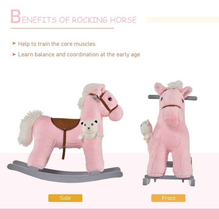 HOMCOM Kids Plush Rocking Horse with Sounds – Pink