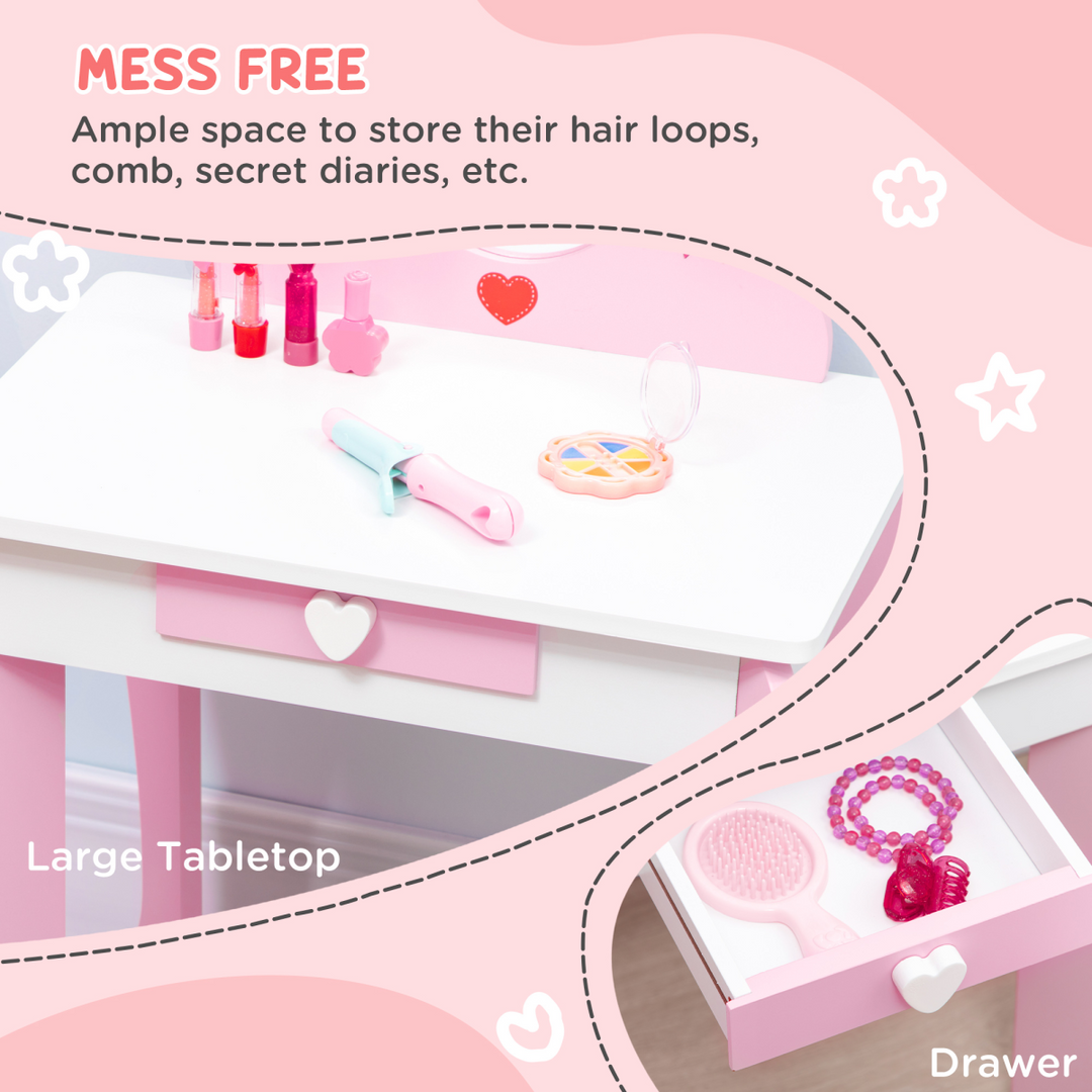 ZONEKIZ Kids Dressing Table & Stool – Pink Princess Vanity Set