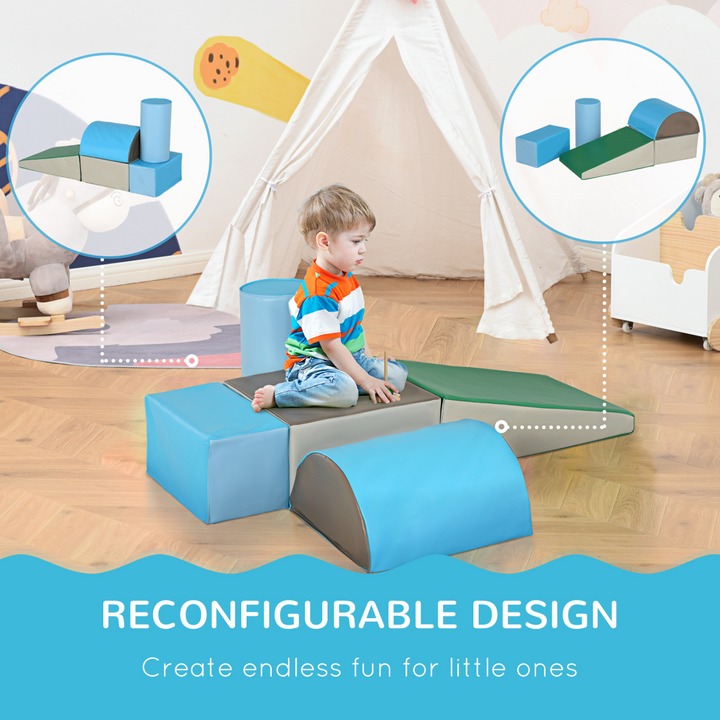 HOMCOM 5-Piece Toddler Soft Play Set – Climb, Crawl & Slide | Ages 1–3