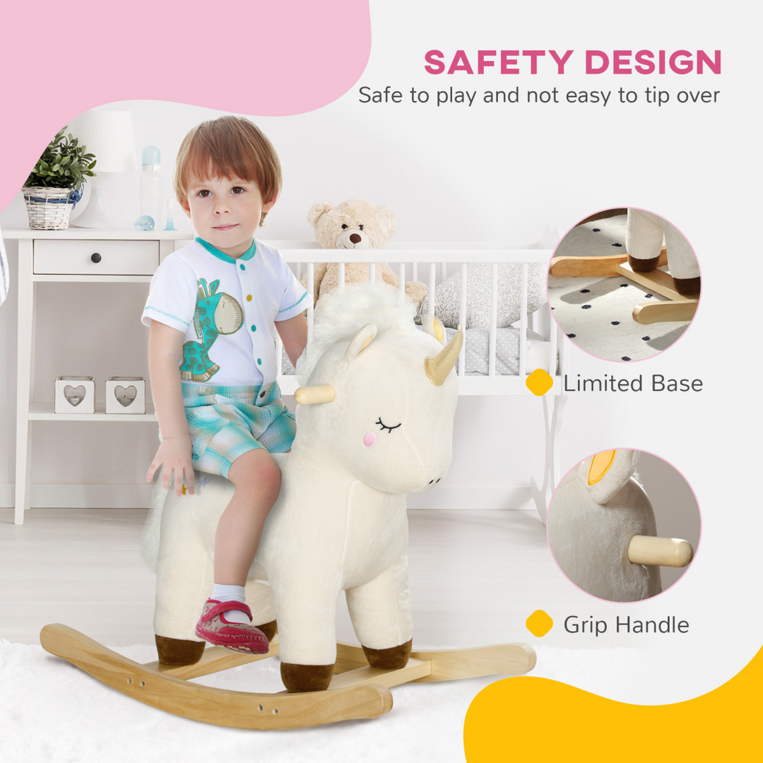 AIYAPLAY Unicorn Rocking Horse with Sounds – White, Ages 2–4