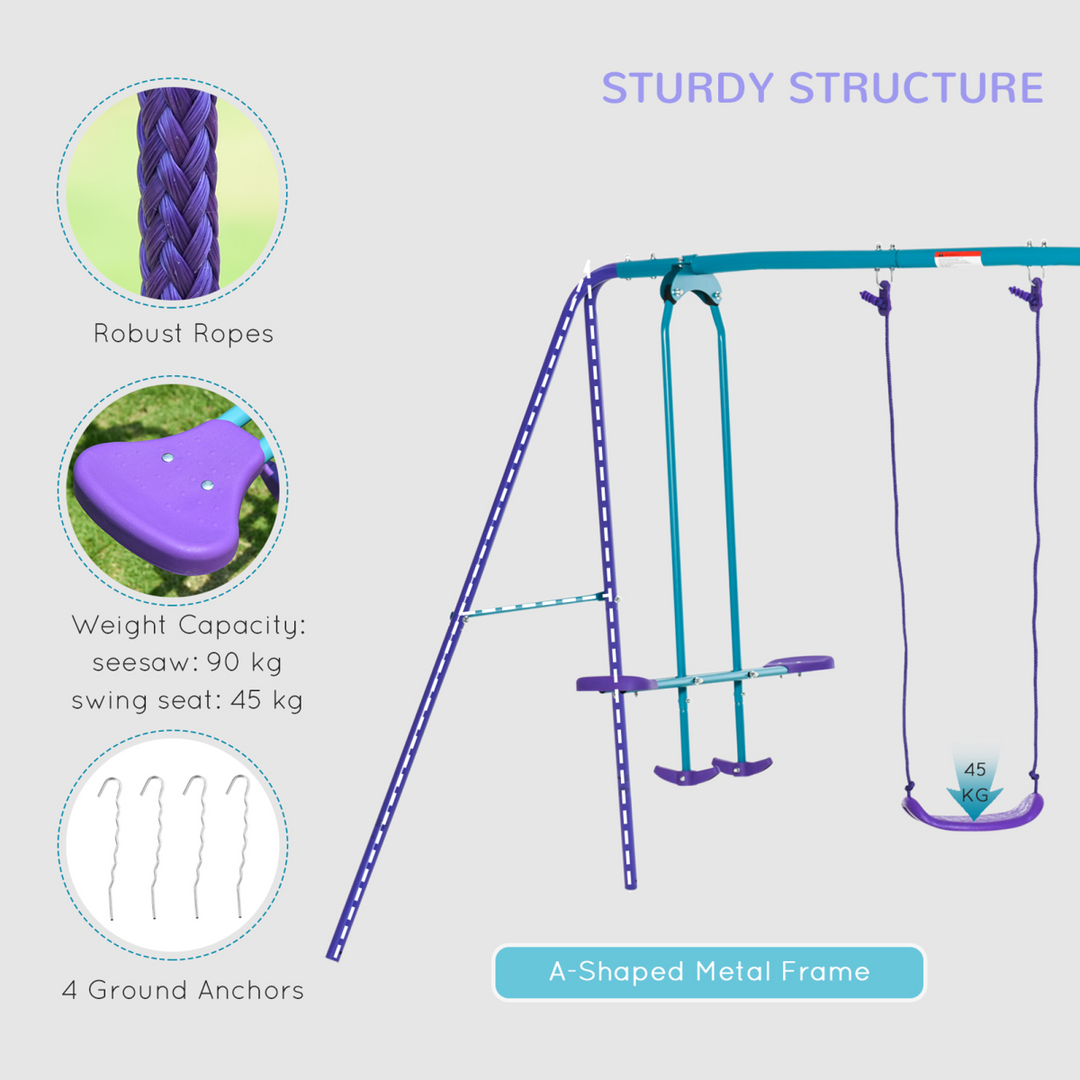 Outsunny 3-in-1 Kids Swing Set with Seesaw - Ages 3+