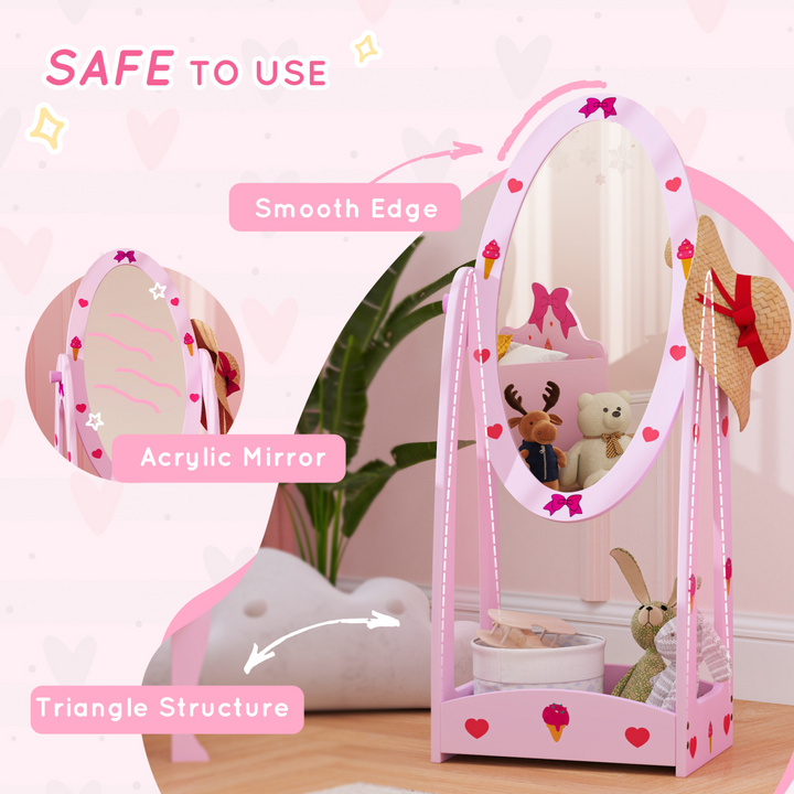 AIYAPLAY Kids 360° Rotating Mirror with Storage Shelf – Pink | Ages 3–8