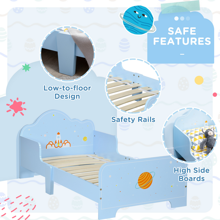ZONEKIZ Space Toddler Bed – Blue (Ages 3–6)