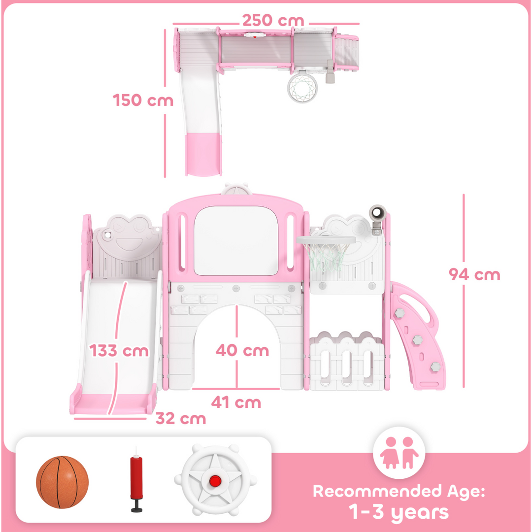 AIYAPLAY 7-in-1 Toddler Swing & Slide Playset Climbing Frame - Pink