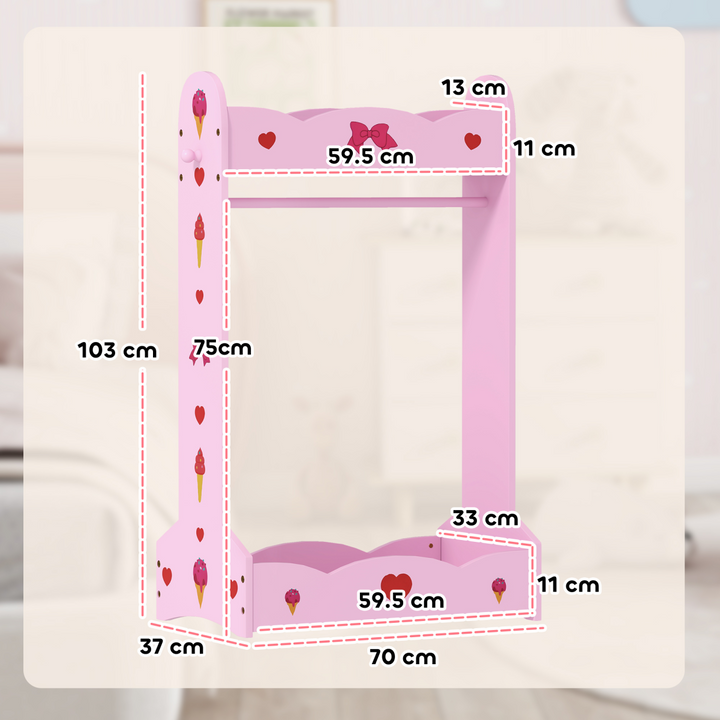 AIYAPLAY Kids Clothes Rail with Shelves & Side Hook – Hot Pink | 3–8 Years