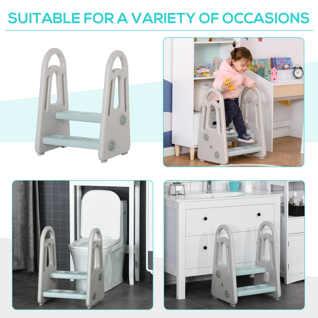 HOMCOM Kids Two-Step Stool – Blue & Grey