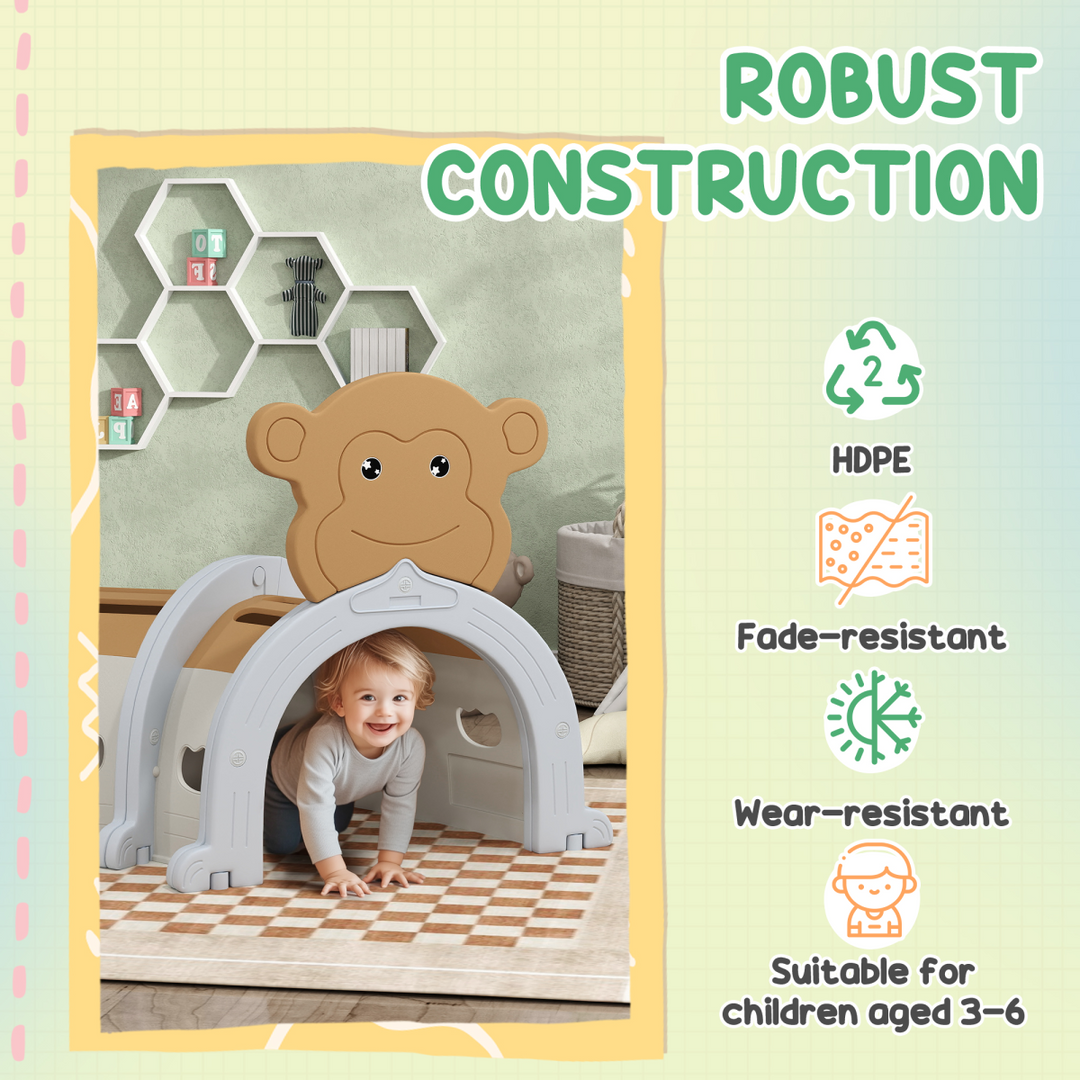 AIYAPLAY Monkey Design Kids Play Tunnel – Ages 3–6 (Brown)