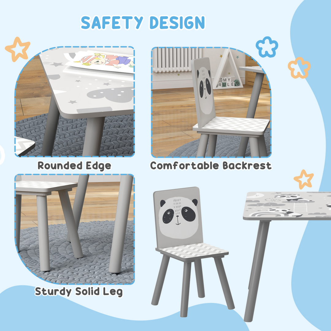ZONEKIZ Kids Table & Chairs – Grey Toddler Furniture Set for Ages 3–6