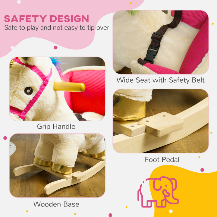 AIYAPLAY Plush Rocking Unicorn with Sound & Safety Belt – Cream