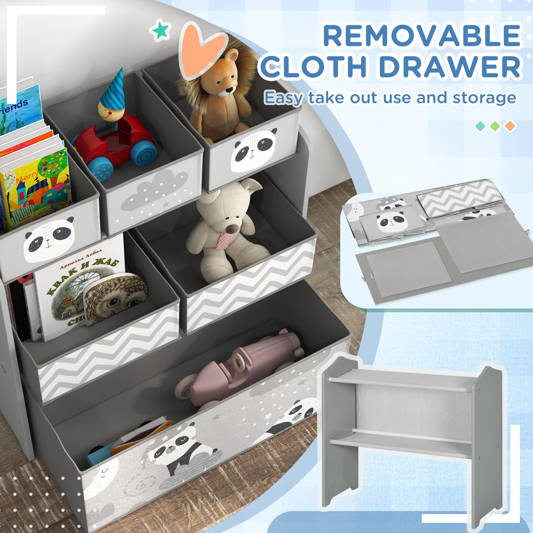 ZONEKIZ Kids Storage Unit, Toy Storage Organiser, with Six Fabric Bins, for Bedrooms, Playrooms, Nurseries - Grey - image 5