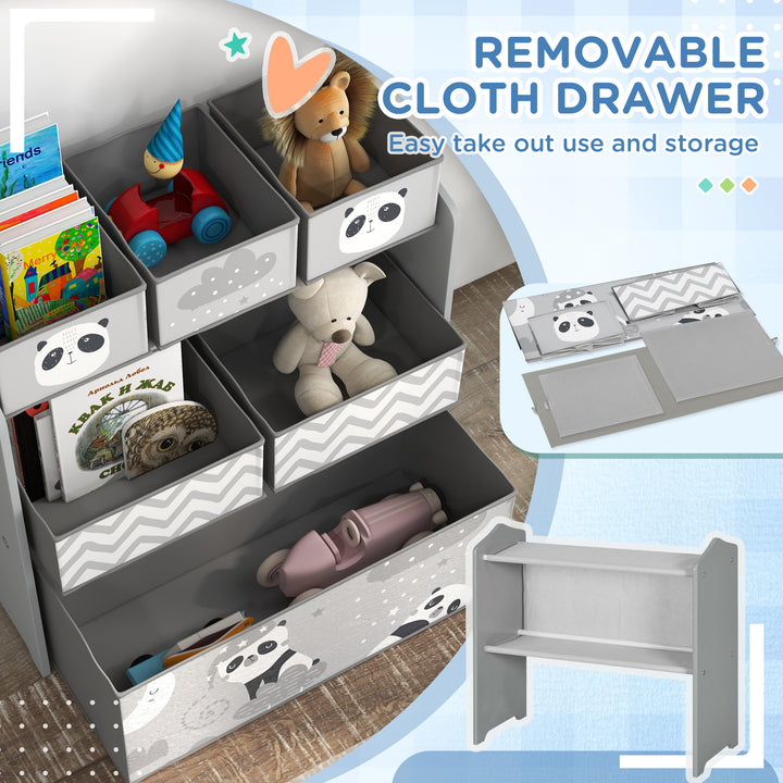 ZONEKIZ Kids Storage Unit, Toy Storage Organiser, with Six Fabric Bins, for Bedrooms, Playrooms, Nurseries - Grey - image 5