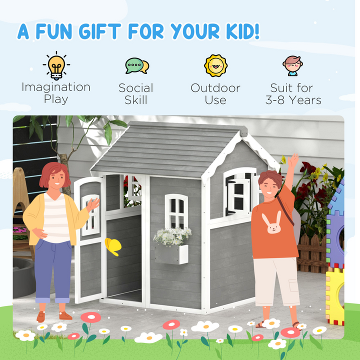 Outsunny Wooden PlayHouse - Grey