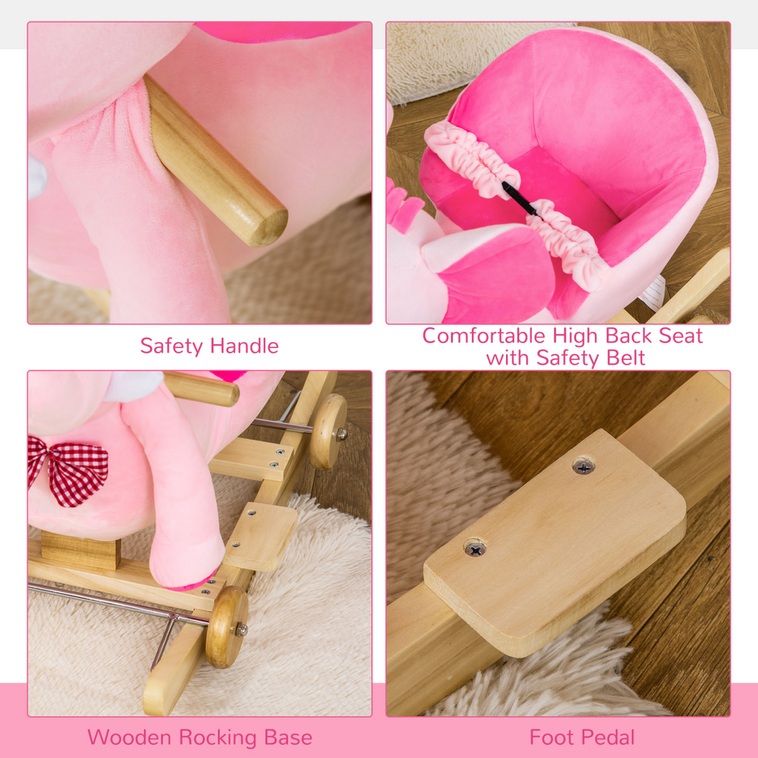 HOMCOM 2-in-1 Plush Elephant Rocker & Ride-On Toy – Pink
