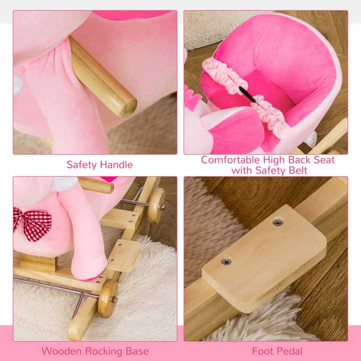 HOMCOM 2-in-1 Plush Elephant Rocker & Ride-On Toy – Pink